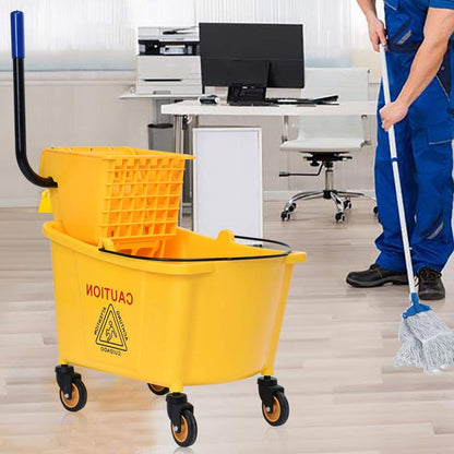 Giantex Side Press Wringer Commercial Mop Bucket, 35 Qt Larger Capacity Cleaning Caddy with Wheels, Yellow