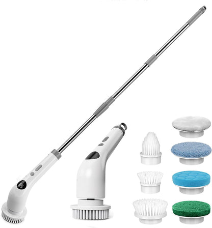 qimedo 5000mAh Battery Electric Spin Scrubber Q4, Handheld Scrubber for Cleaning with Display, Power Dish Scrubber with 5 Heads, Shower Cordless Cleaning Brush for Bathroom/Sink/Window