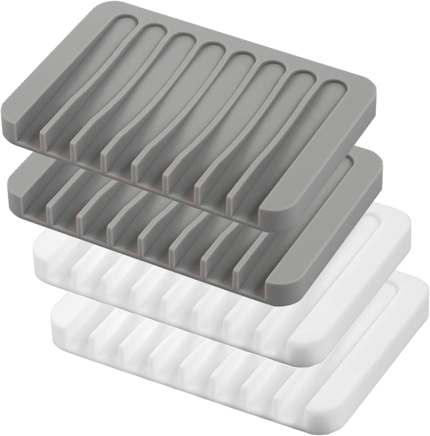 Self Draining Soap Dishes, 3 Pcs Silicone Soap Saver, Waterfall Drainer Soap Holder for Bathroom, Extend Soap Life, Keep Soap Bars Dry Clean & Easy Cleaning (White, Gray, Teal)