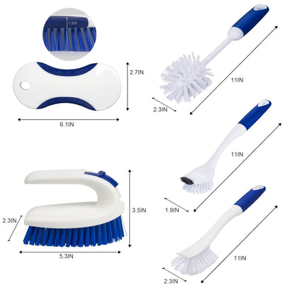 CELOX Kitchen Scrub Brush Set with Ergonomic Handle, Deep Cleaning Brushes, Include Dish Brush (Blue)