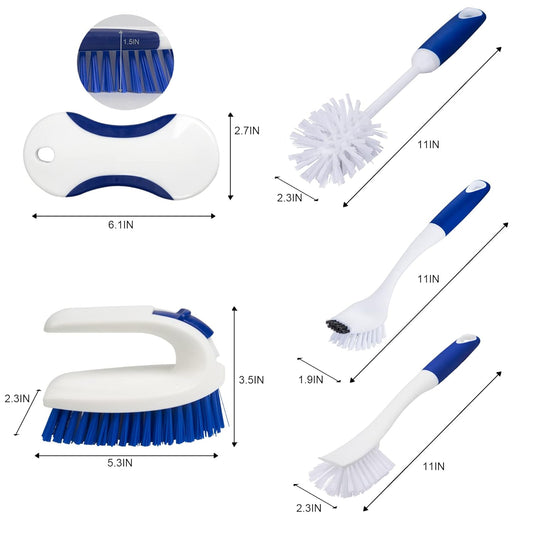 CELOX Kitchen Scrub Brush Set with Ergonomic Handle, Deep Cleaning Brushes, Include Dish Brush (Blue)