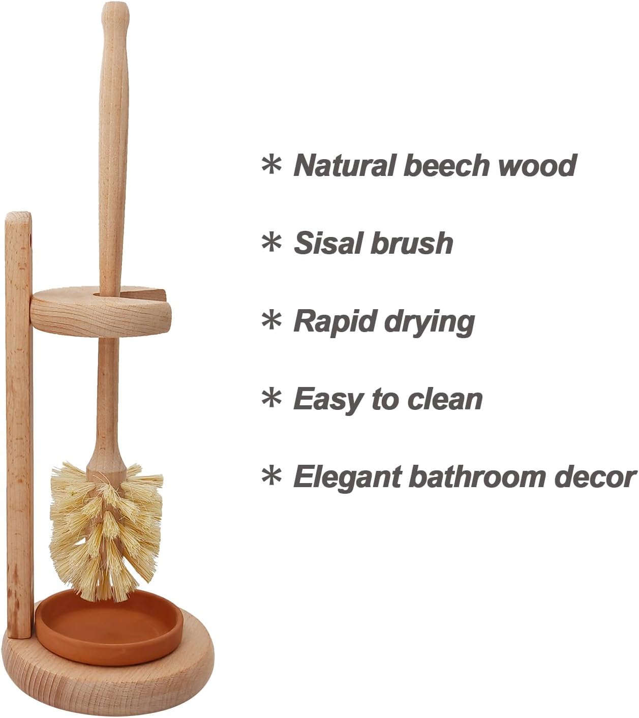 CRAKTH Wood Toilet Brush and Holder Set, Beechwood Toilet Bowl Cleaner Brush for Bathroom, Sisal Bristles Toilet Scrubber with Stand