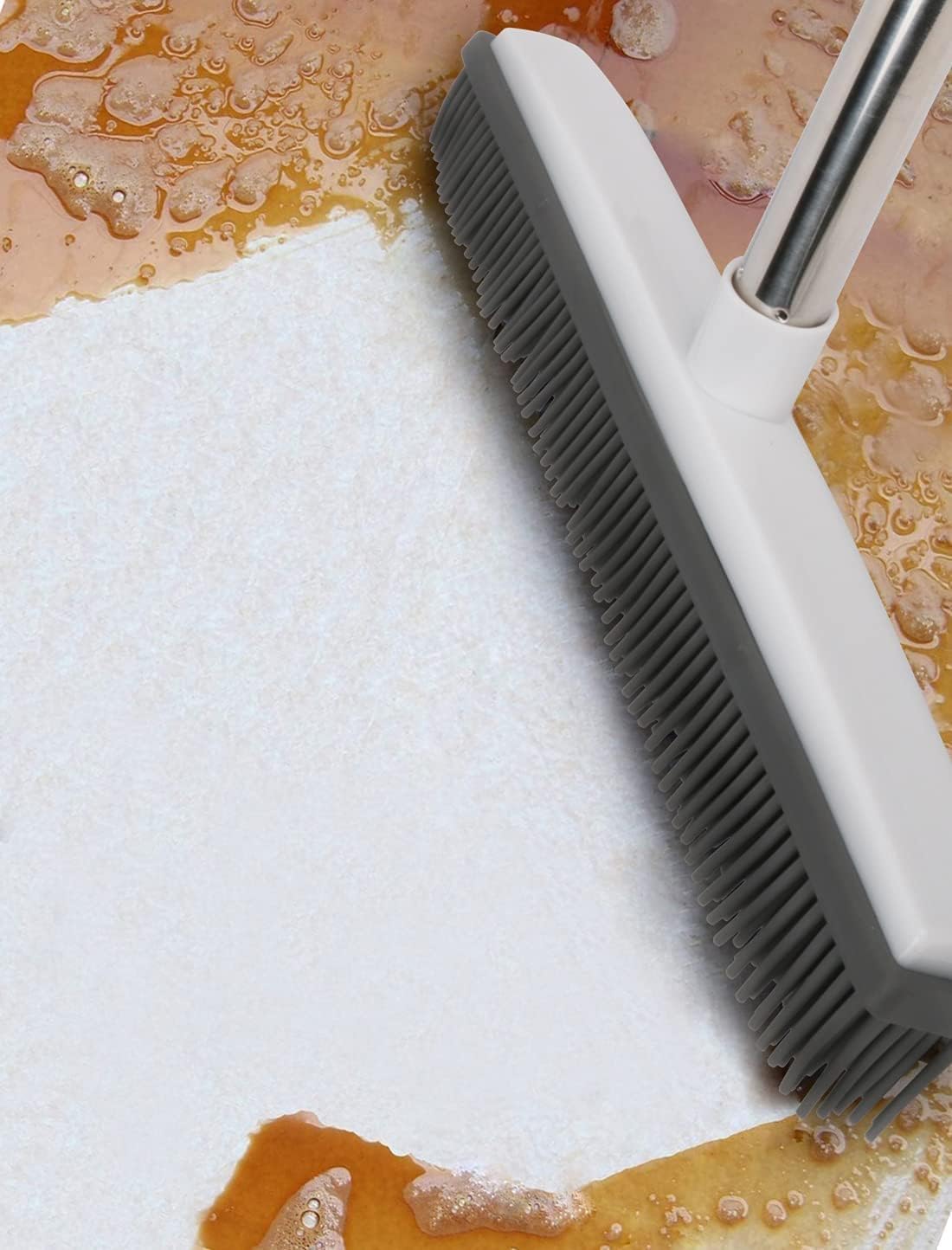 Pet Hair Rubber Broom with Squeegee for Carpet,Fur Remover Broom Carpet Rake for Pet Hair Removal, with 50" Long Handle