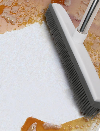Pet Hair Rubber Broom with Squeegee for Carpet,Fur Remover Broom Carpet Rake for Pet Hair Removal, with 50" Long Handle