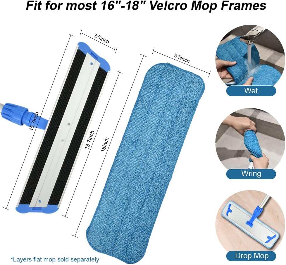 Layers 18"Microfiber Replacement Mop Pads- Reusable Mop Heads Refills fit for Most 16-18inch Spray Velcro Mop, Machine Washable Absorbent Mop Pads- 3Pack