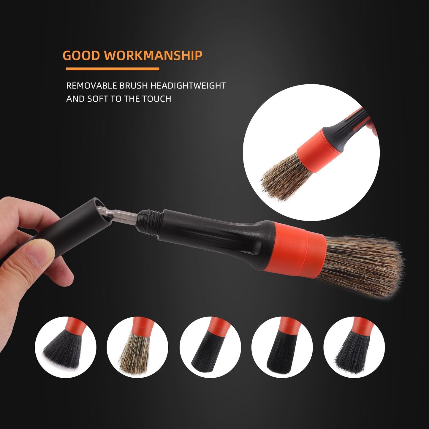 SPTA Car Detailing Brush Set, 5 Pack Soft Mixed Hair Auto Detail Brush Kit No Scratch for Automotive Elegant Surface Interior Exterior Dashboard Emblems Panels Engine Bay Wheels Air Vent Seat Leather