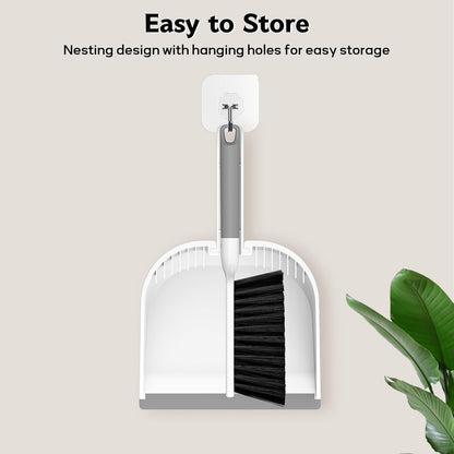 SetSail Small Dustpan and Brush Set, Nesting Snap-On Handheld Broom and Dust Pan with Teeth Portable Broom and Dustpan Set Suitable for Desktop, Pets Care, Sofa, Camping, Grey