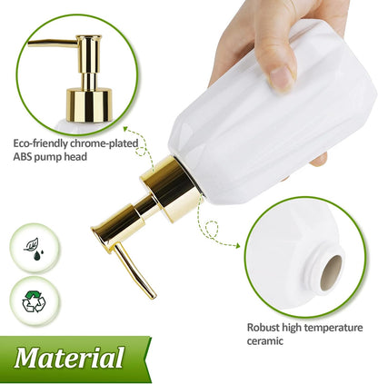 Natheeph Dish Soap Dispenser, Hand Soap Dispenser Ceramic Bottle, Refillable Liquid Great for Kitchen Dish Soap, Hand Soap, Essential Oil & Lotion (Bright White)
