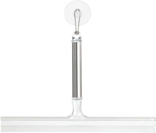 iDesign Forma Brushed Stainless Steel Squeegee with Suction Storage Hook - 12" x 8"