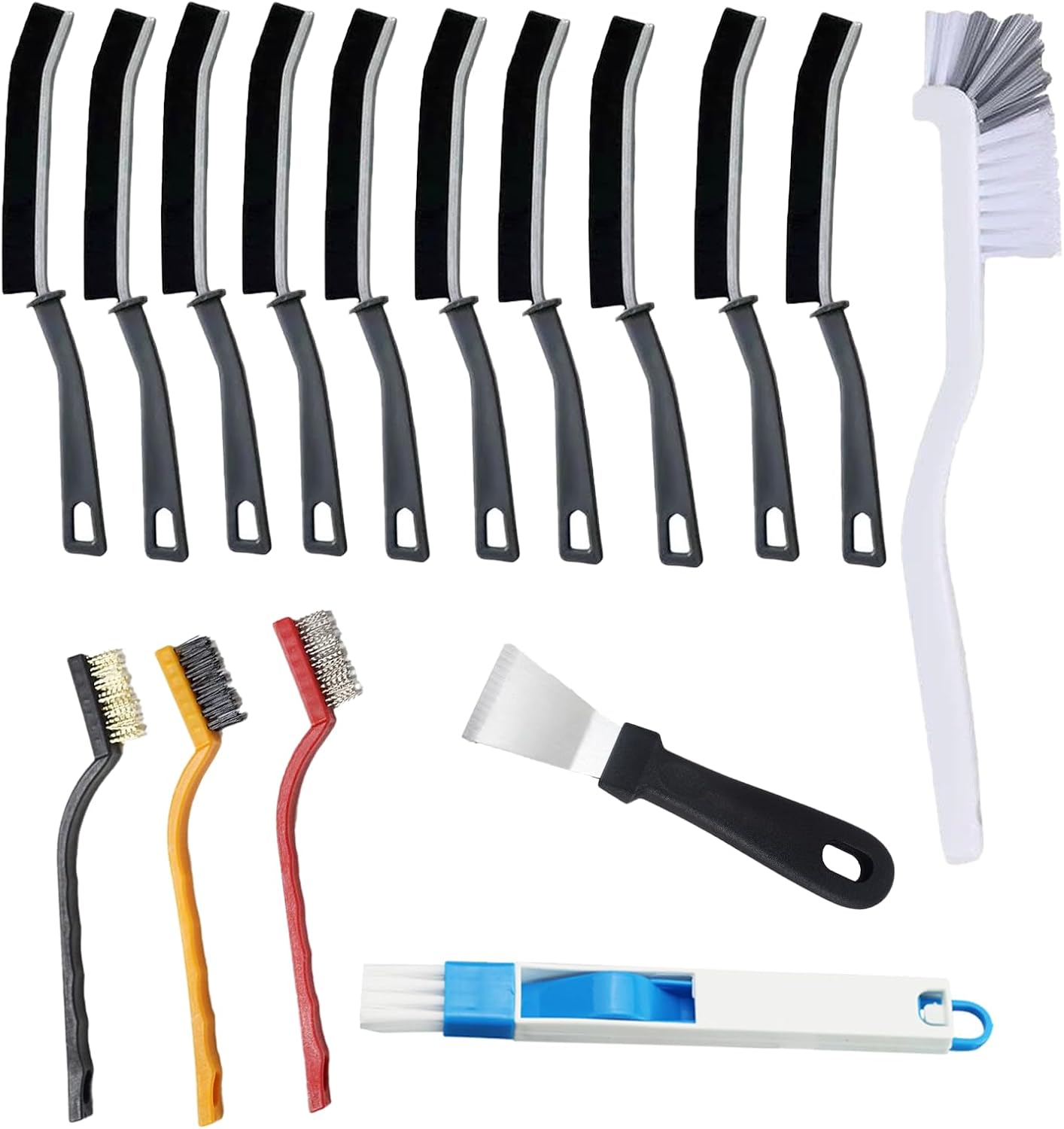 Narrow Crevice Cleaning Brush and Scraper Tools Set 14 Pcs Hard Bristle Gap Cleaning Supplies Brushes Small Spaces Sink Kitchen Bathroom Toilet Grout Shower Window Track Tub Faucets Cup