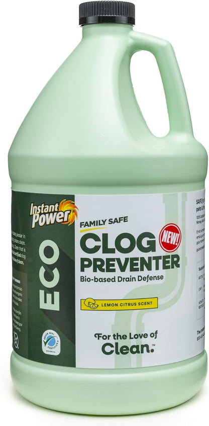 Instant Power Eco Clog Preventer - Enzyme Drain Cleaner Liquid and Deodorizer for Sink, Shower, Toilet, Garbage Disposal Cleaner, Bio-Based Drain Defense, Smell Remover and Odor Eliminator - 32 fl oz