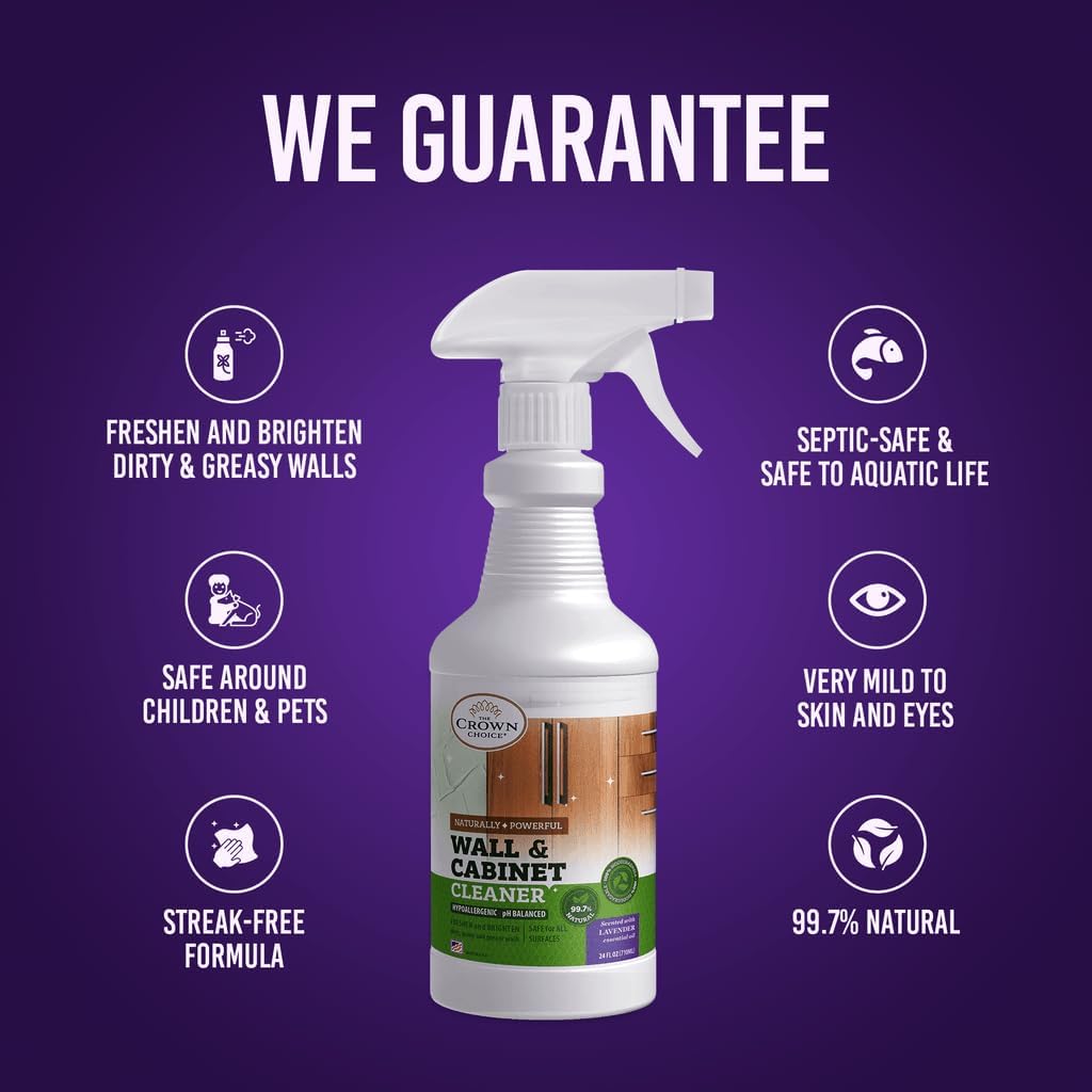 Natural Wall Cleaner Spray for Painted Walls,Ceiling,Cabinets,Baseboard,Wood,Stainless-Lavender Scented, Streak Free Stain Remover Spray for Dirt,Dust,Odor,Oils,Grease-Multipurpose & Deodorizing 24 Oz