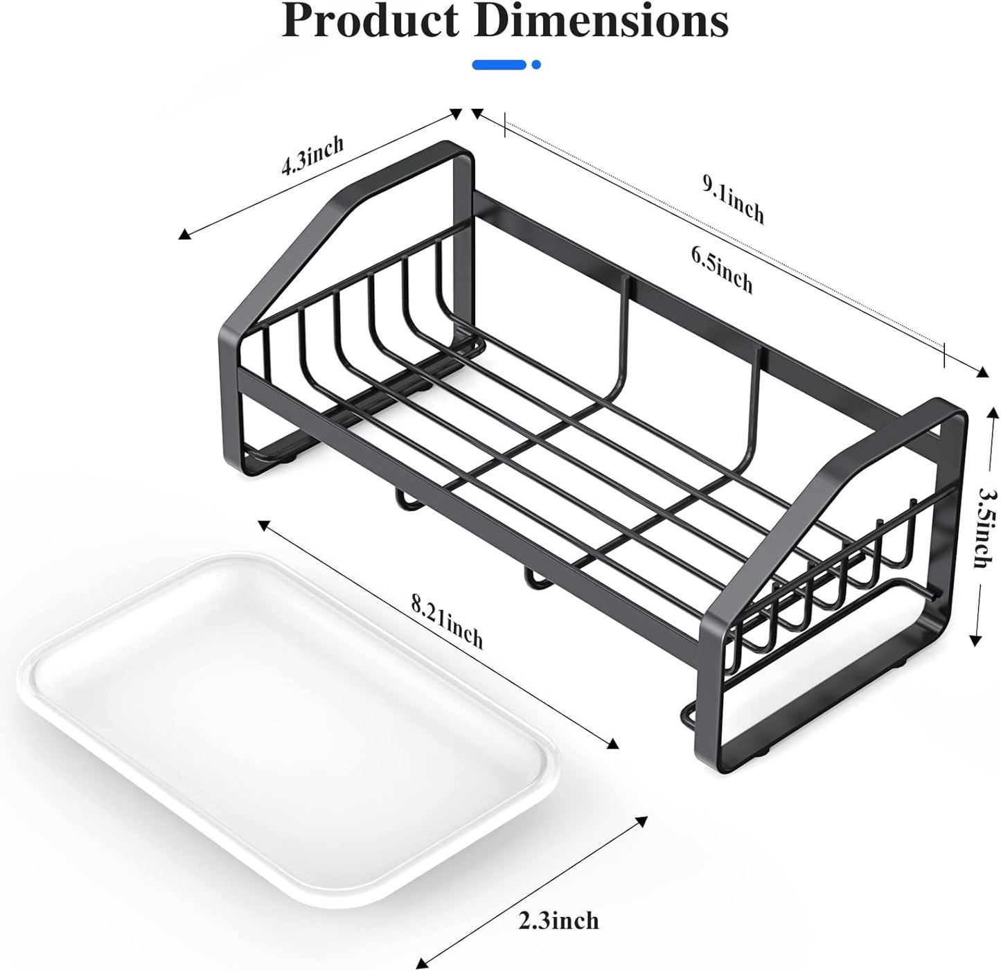 BSKSSK Sink Caddy, Sponge Holder for Kitchen Sink, Bathroom Sink Organizer, 304 Stainless Steel Kitchen Countertop Organizer Soap Tray with Removable Drain Tray-Black