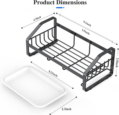 BSKSSK Sink Caddy, Sponge Holder for Kitchen Sink, Bathroom Sink Organizer, 304 Stainless Steel Kitchen Countertop Organizer Soap Tray with Removable Drain Tray-Black