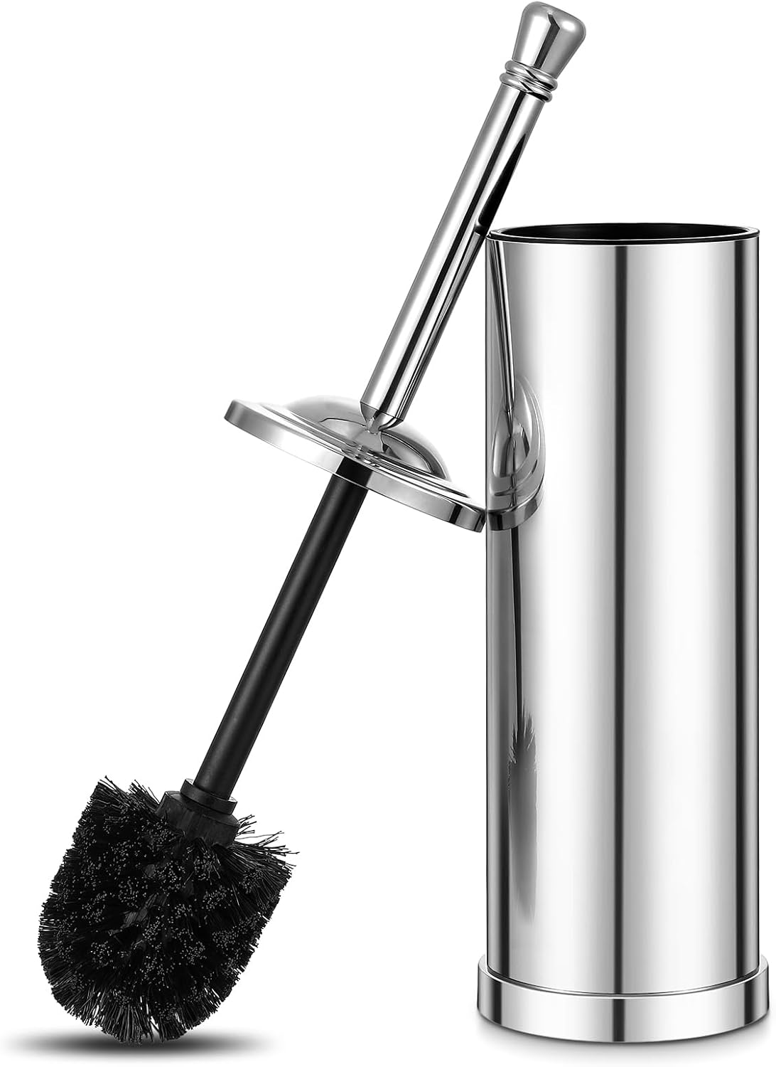 Brushed Nickel Toilet Brush and Holder Set,304 Stainless Steel Toilet Bowl Brush and Holder for Bathroom,Silver Heavy Duty Toilet Brush,Durable Scrubbing Bristles,Splash Resistant,Long Handle