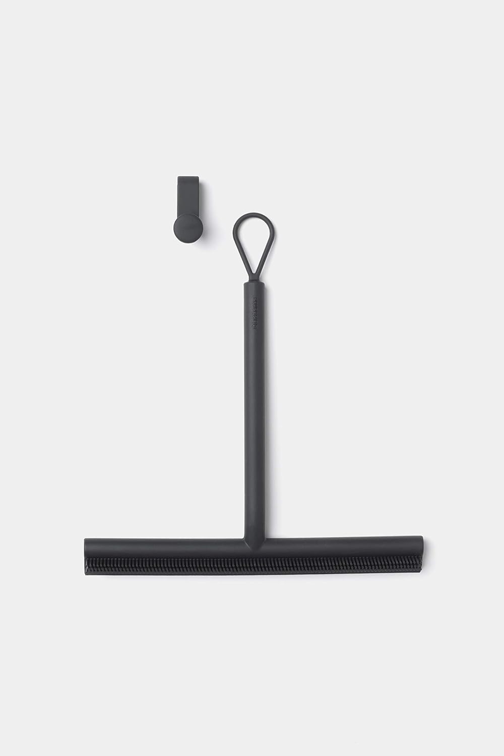 Brabantia Silicone Shower Squeegee with Hook (Dark Gray) Anti Streak Cleaning Wiper for Bathroom Glass, Plastic, Tile - Doublesided Brush & Rim Design