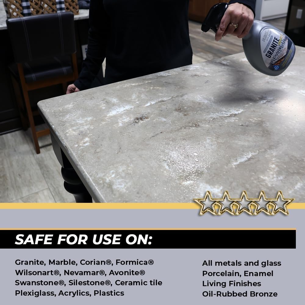 Flitz Granite & Glass Protectant - 16oz Bottle of USA-Made Granite Sealer and Glass Countertop Protector - Cleans & Prevents Liquid, Stains, & Others - Also Works on Marble & All Metals (1 Pack)