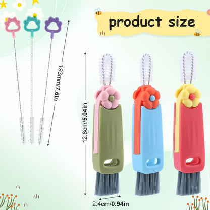 6pack Cleaner Brush Set, 3 in 1 Cup Lid Cleaning Brush and 7.6inch Straw Brush Crevice Cleaning Brush for Water Bottle Gap Lid(2style/6pcs)