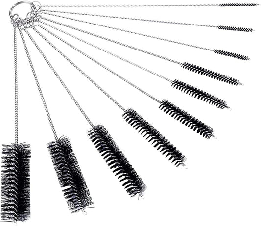 10" Tube Cleaning Brush Set, 5 Pack Large, Extra Long Nylon Straw Brushes with Flexible Handles for Bottles, Cleaning Straws, Pipe Cleaners, Keyboard, Glass, Guns, Detailing and Deep Cleaning, Black