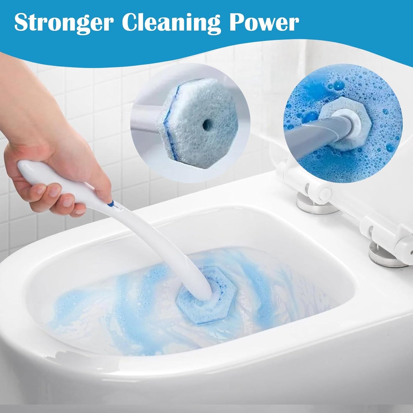 Disposable Toilet Bowl Wand Refills, Toilet Brush Head Pads Compatible with Most Disposable Cleaning Refills Upgraded Bathroom Blue Cleaning Scrubbers Wand Heads - 40 Pcs