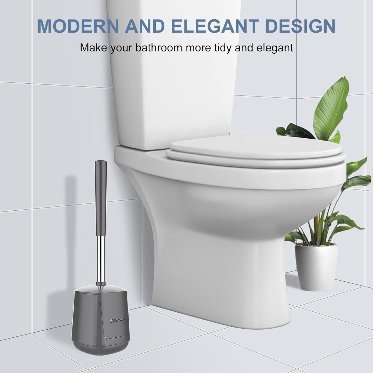 SetSail Toilet Brush and Holder, Self Closing Lid Toilet Bowl Brushes Holder and Extra Long Handle Ventilated Toilet Brush Set for Bathroom Cleaning, Nylon Bristles, Black