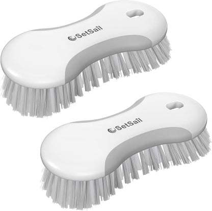SetSail Multi-Purpose Scrub Brush of 2 Pack, Stiff Bristles Cleaning Brush with Non-Slip Grip Heavy Duty Scrub Brushes for Cleaning Bathroom Kitchen Tile Bathtub Sink, Grey