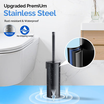 HAMITOR Toilet Brush and Holder Set: 304 Stainless Steel Heavy Duty Deep Cleaning Bowl Cleaner Brush with Curved Bristle - Space Saving Wall-Mounted for Home Apartment Bathroom Accessories Silver