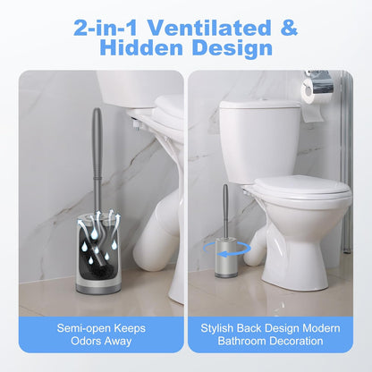 HAMITOR Toilet Bowl Brush Holder Set: Curved Design with Holder for Deep Cleaning Under Rim - Compact Hidden Scrubber for Small Space - Modern RV Bathroom Accessories - White 1 Pack