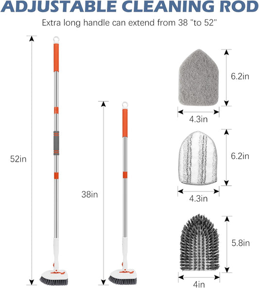 SetSail Tile Tub Scrubber Brush 3-in-1 Shower Scrubber with 52-inch Adjustable Long Handle Shower Cleaner Brush and 3 Detachable Replacement Brush Heads for Cleaning Bathroom Kitchen Walls Tub Tile