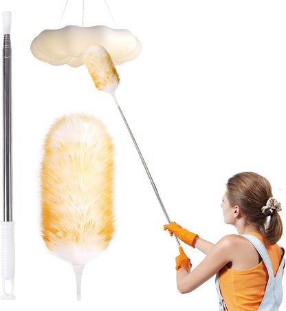 Lambswool Extendable Mini Duster 14-34 Inch Stainless Steel Extension Telescoping Pole Wool Dusters for Cleaning Ceiling Fans Window Blinds Car Interiors Furniture Dusting