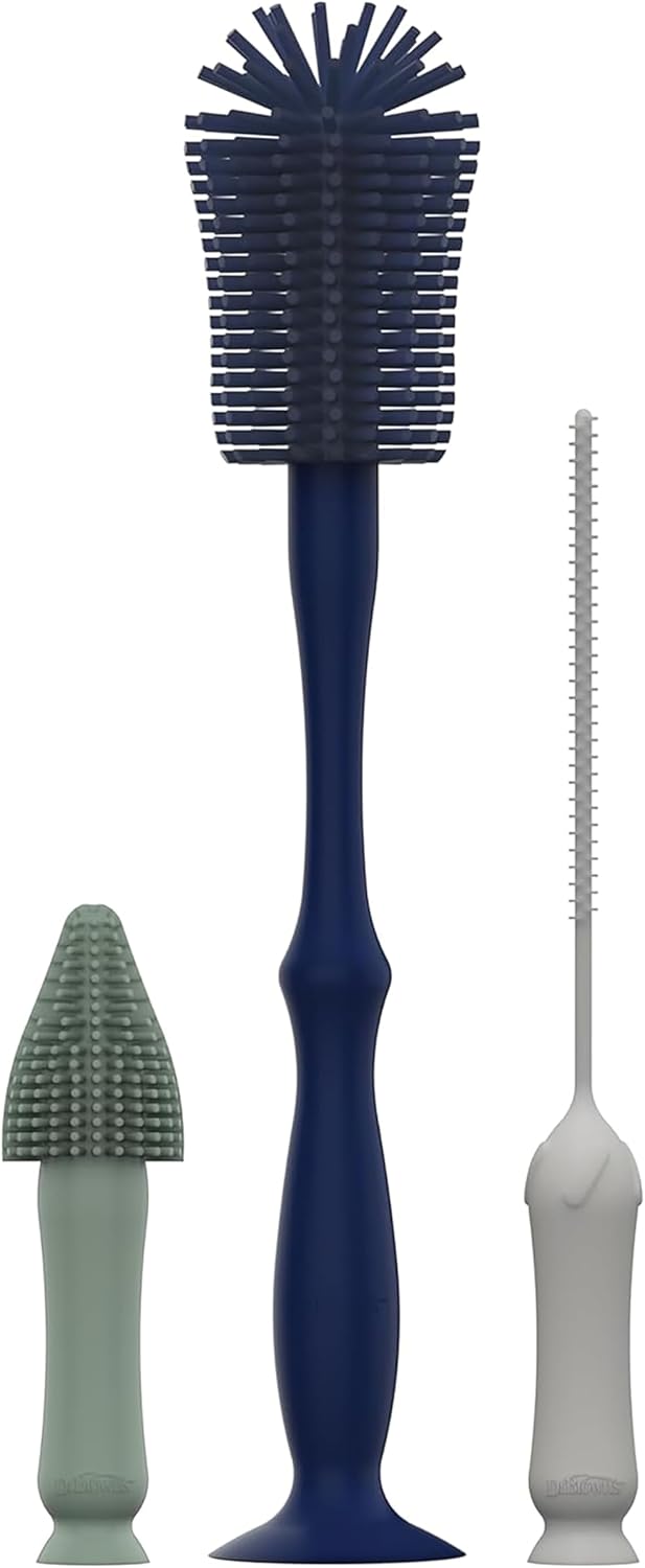 Dr. Brown's Silicone Cleaning Brush Set with Bottle, Spout, and Straw Brush, 3 Brushes to Clean Baby Bottles, Spouts, Nipples, and Straws, BPA Free – 3-Pack