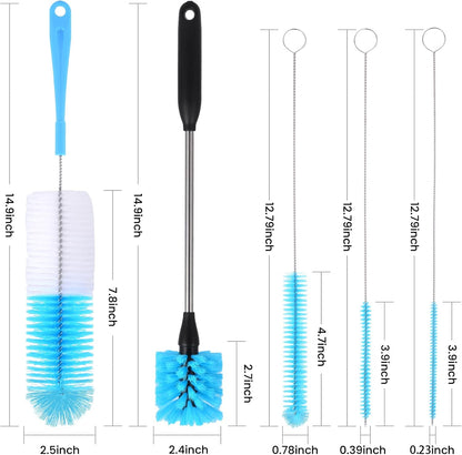 4-in-1 Bottle Brush, Long Handle Water Bottle Brush & Straw Cleaner Brush, Lid Brushe, for Cleaning Water Bottle, Flask, Wine Decanters, Coffee Mugs,Baby Bottles