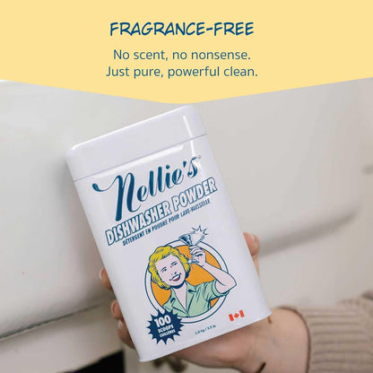 Nellie's Dishwasher Powder - 50 Load - Plant-Based Dishwasher Detergent - Septic Safe, Fragrance-Free - Easily Penetrates Grease & Food Particles - Phosphate-Free - (Made in Canada)