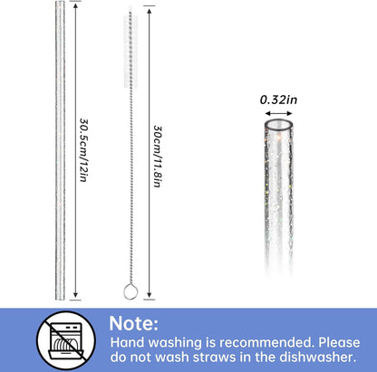 NiHome 12-Pack Glitter Replacement Straws for Stanley Tumbler 40OZ & 2 Cleaning Brushes Set, 12" Length BPA-Free Durable PETG Material for Various Beverages & Cups, Adds Sparkle to Your Drinks (Clear)