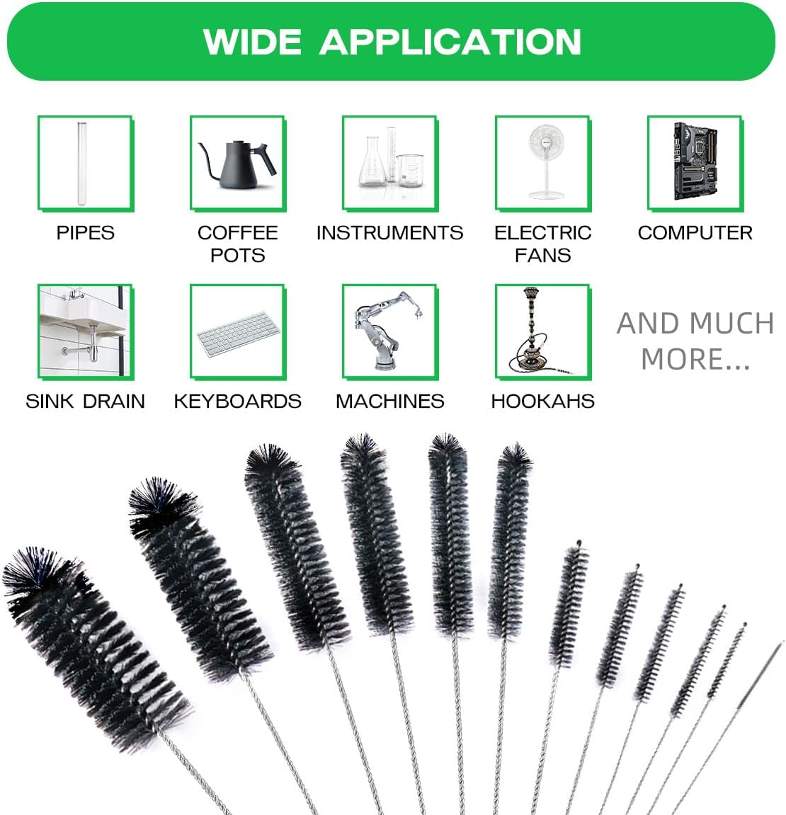 Brush Family Straw Cleaner Brush Set,6 Piece 12" Long Pipe Tube Bottle Brushes for Cleaning Narrow Neck Bottles,Coffee Maker,Glass Cups