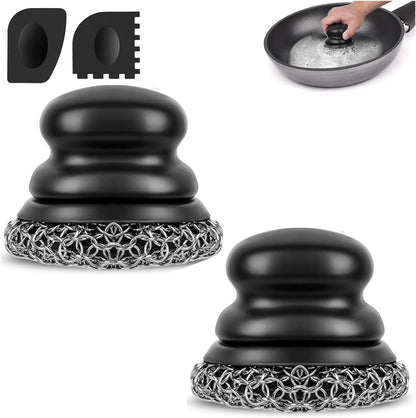Onewly Cast Iron Scrubber and Scraper, Chain Mail Scrubber Cast Iron for Cleaning Dishes, Stock Pots, Pans, Griddles, Grills, Dish Scouring Pads