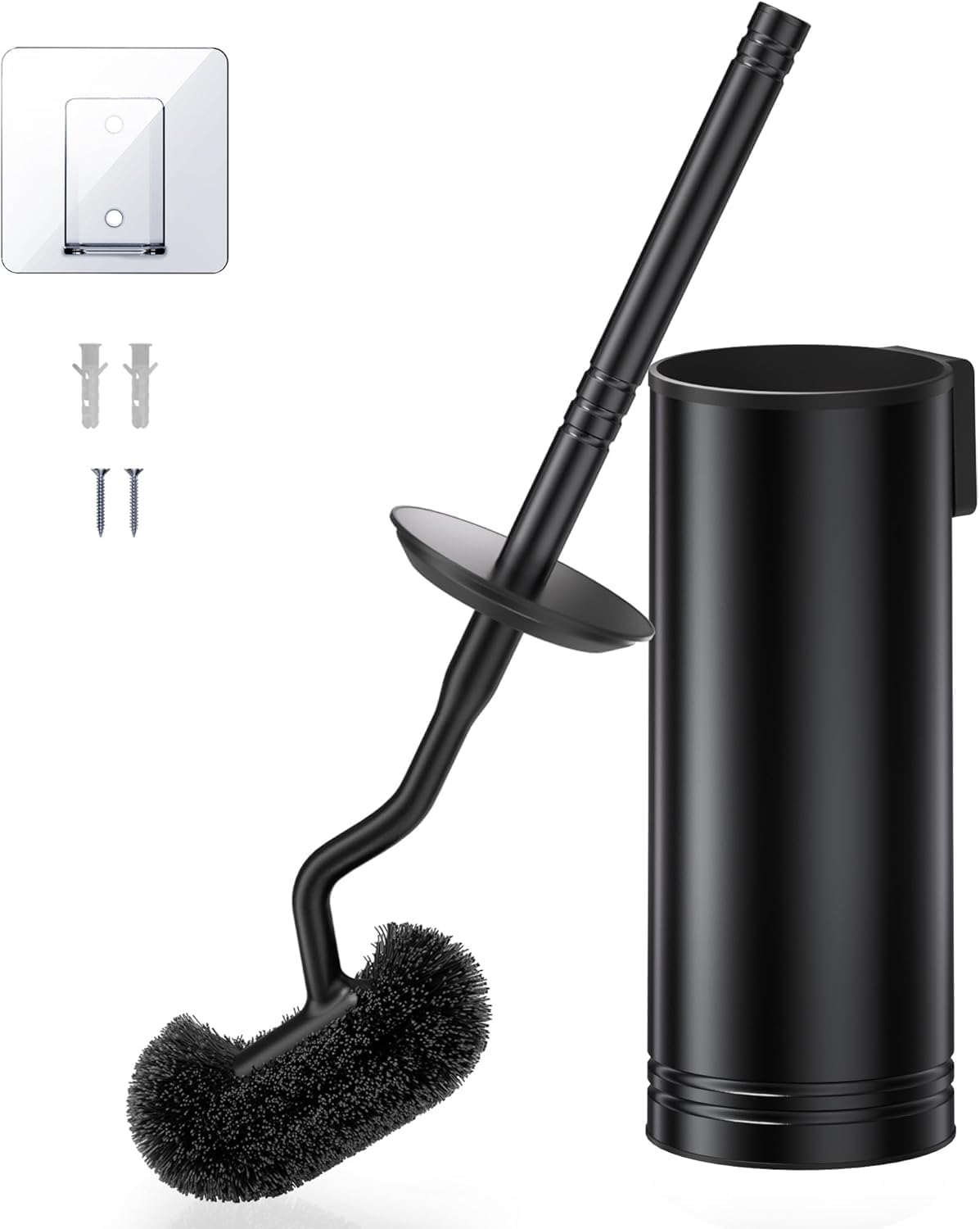 HAMITOR Toilet Brush and Holder Set: 304 Stainless Steel Heavy Duty Deep Cleaning Bowl Cleaner Brush with Curved Bristle - Space Saving Wall-Mounted for Home Apartment Bathroom Accessories Silver