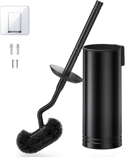 HAMITOR Toilet Brush and Holder Set: 304 Stainless Steel Heavy Duty Deep Cleaning Bowl Cleaner Brush with Curved Bristle - Space Saving Wall-Mounted for Home Apartment Bathroom Accessories Silver