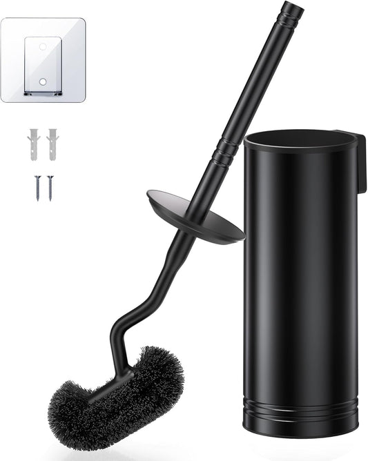 HAMITOR Toilet Brush and Holder Set: 304 Stainless Steel Heavy Duty Deep Cleaning Bowl Cleaner Brush with Curved Bristle - Space Saving Wall-Mounted for Home Apartment Bathroom Accessories Silver