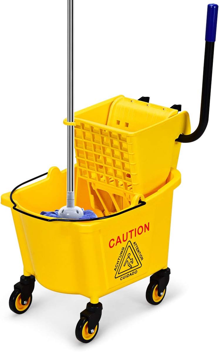 Goplus Commercial Mop Bucket with Wringer, Household Portable Mop Bucket, Ideal for Household and Public Places Floor, 26 Quart Capacity, Yellow (26 Quart)