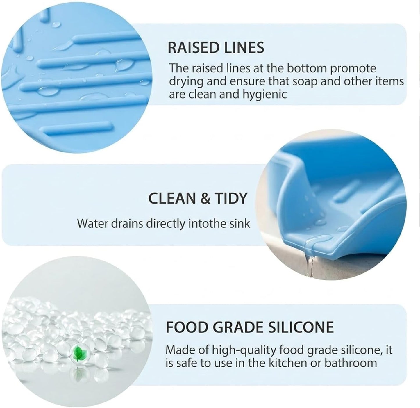 MicoYang Silicone Bathroom Soap Dishes with Drain Spout-Bathroom and Kitchen Sink Organizer,Sponge Holder,Dish Soap Tray,Perfect for Dispenser,Scrubber,Bottle,Cup on Sink or Counter-Black 4.9"×3.2"