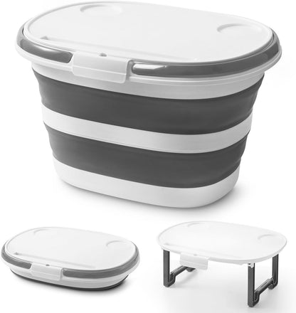 16L Collapsible Mop Bucket with Handles - Space Saving Foldable Silicone Tub for Cleaning, Laundry, Storage - Portable Wash Basin for Home & Car - 4.2 Gallon Compact Utility Bucket