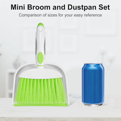 NACENA Small Dust Pan and Brush Set, Mini Broom and Dustpan Set Small Hand Broom and Brush Combo Dust Pan with Teeth for Home Cleaning Drawers Desktop Sofas and Outdoor, White & Gray