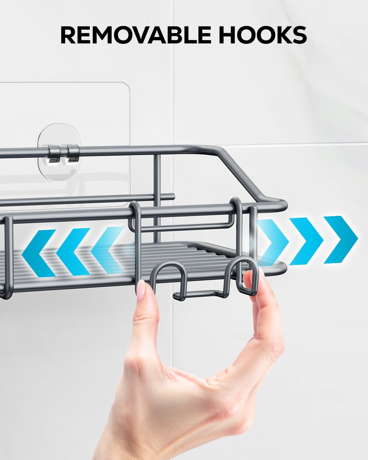 Nieifi Shower Caddy Shelf Storage Rack Adhesive Without Drilling Stainless Steel with Hooks for Washroom, Lavatory, Restroom, Toilet, Bathroom, Kitchen - 2 Pack