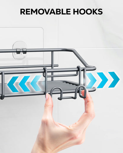 Nieifi Shower Caddy Shelf Storage Rack Adhesive Without Drilling Stainless Steel with Hooks for Washroom, Lavatory, Restroom, Toilet, Bathroom, Kitchen - 2 Pack