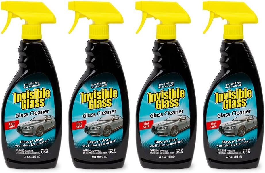 Invisible Glass 92164-4PK Premium Glass Cleaner Spray for Car Windshields and Windows, Automotive and Home Window Cleaner, Streak-Free, Ammonia-Free, Tint-Safe – 22 fl oz (Pack of 4)