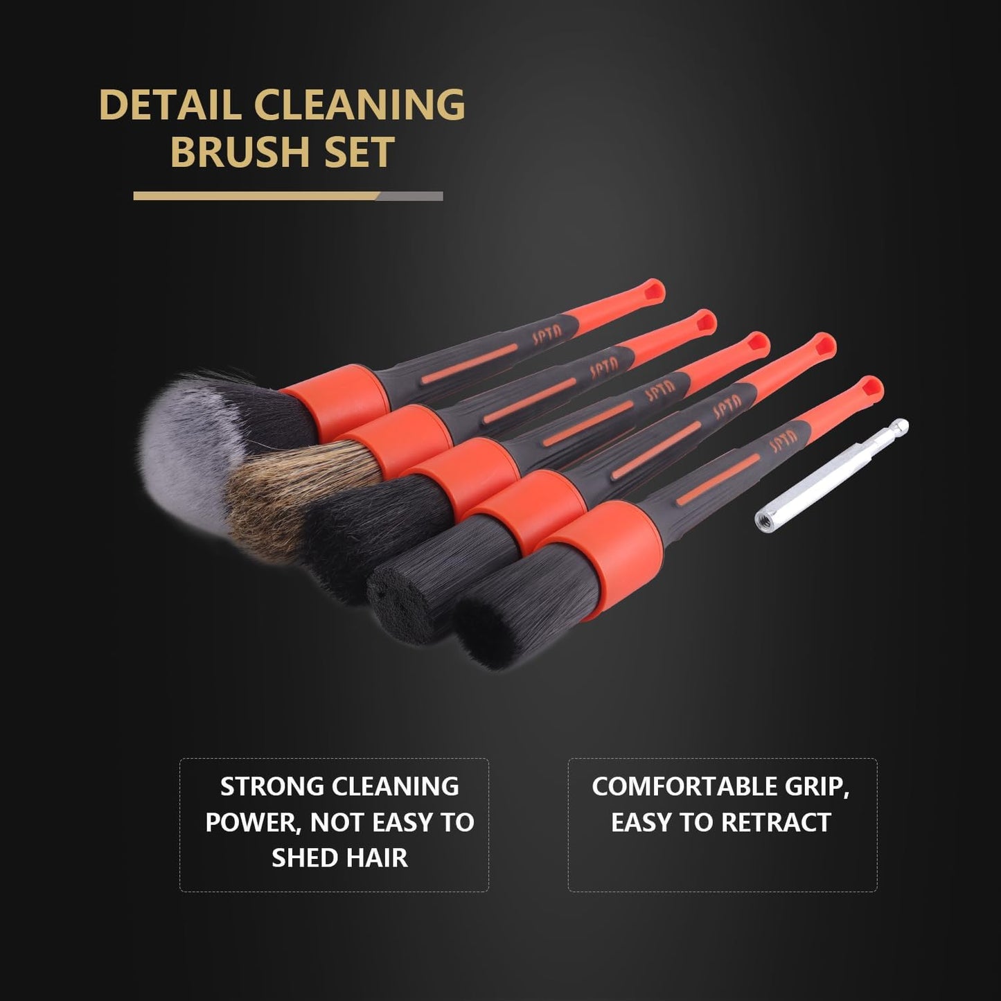 SPTA Car Detailing Brush Set, 5 Pack Soft Mixed Hair Auto Detail Brush Kit No Scratch for Automotive Elegant Surface Interior Exterior Dashboard Emblems Panels Engine Bay Wheels Air Vent Seat Leather