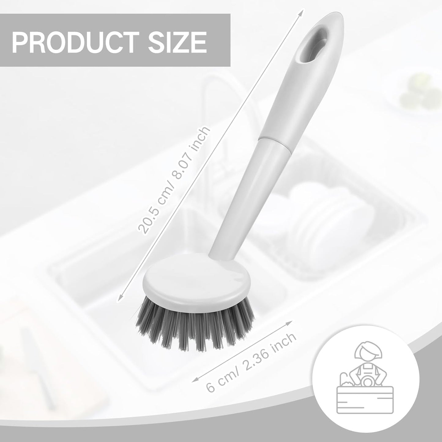 Patelai 12 Pack Kitchen Scrub Dish Brush with Long Handle Dish Scrubber with Stiff Bristles Scrub Brushes for Kitchen Dishes Washing Tools, Pots, Pans and Sink Cleaning (Celadon)
