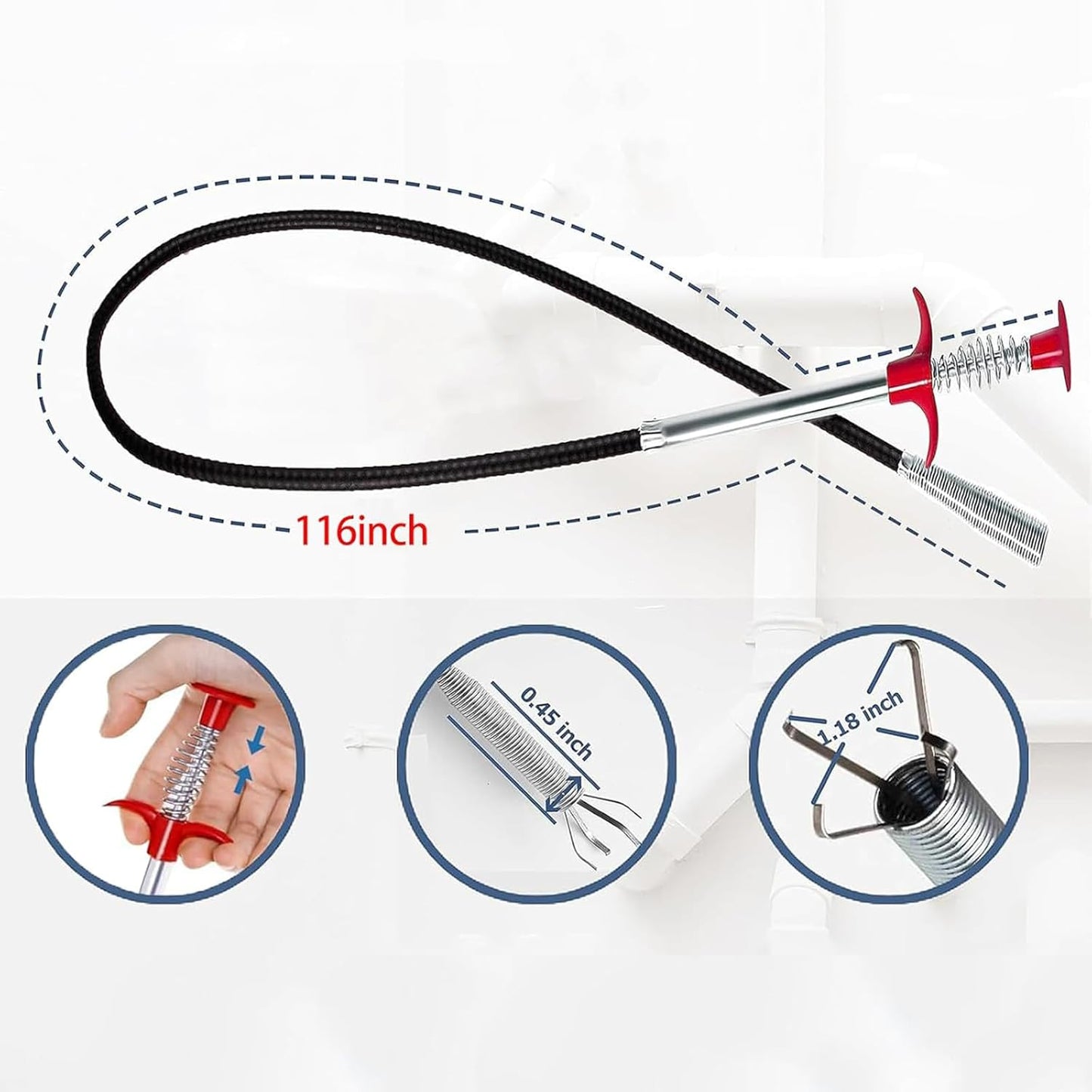 (76 inch) Drain Snake, Drain Clog Remover - Gutter Cleaning Tools Cleaner for Toilet Sewer Shower Kitchen Bathroom Tub Tool, Flexible Grabber Claw Pick Up Reacher