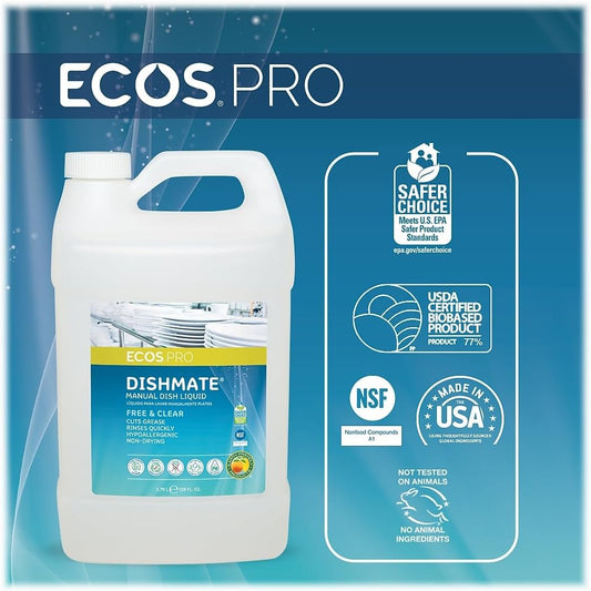 ECOS PRO Dishmate Liquid Dish Soap, Unscented, 128 oz. (PL9721)